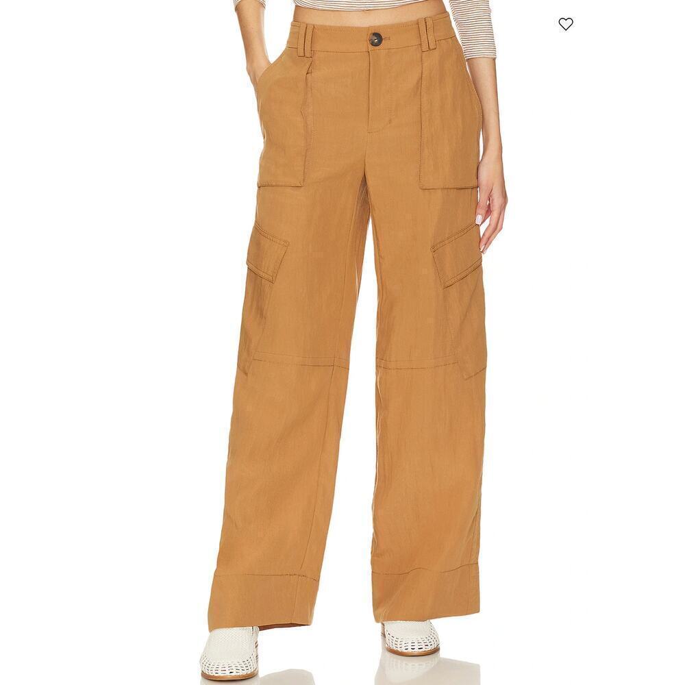 Vince Mid Rise Fluid Cargo Trouser Pants Nile Tan Women's 6 Wide Leg Pockets